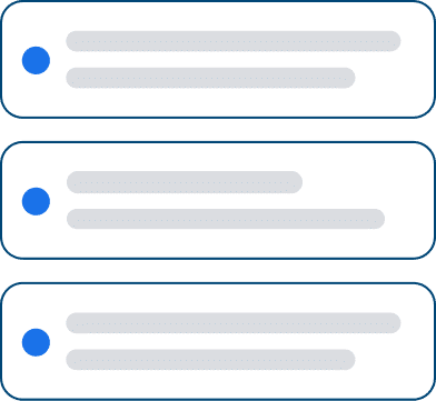 Drei Checklisten mit blauen Häkchen auf weißem Hintergrund.