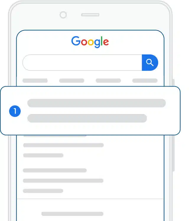 Darstellung der Google-Suche auf einem Smartphone-Bildschirm mit hervorgehobenem Ergebnis.