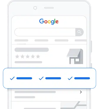 Smartphone mit Google-Suchergebnissen und beschrifteter Navigationsleiste.