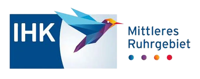 IHK Mittleres Ruhrgebiet Logo mit abstraktem Vogel und Farbkreisen.
