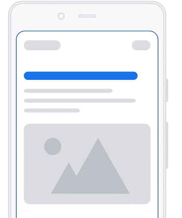 Smartphone zeigt App-Layout mit Text und Bildplatzhalter.